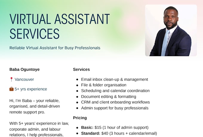 be your organized and reliable virtual assistant for admin tasks